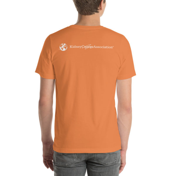 Image of man wearing Kidney Cancer Association Mens Champion Unisex Premium T-Shirt Burnt Orange (Back)